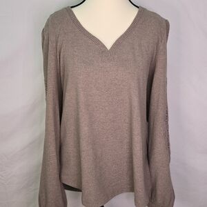 Women's V-Neck XL Sweater- Taupe